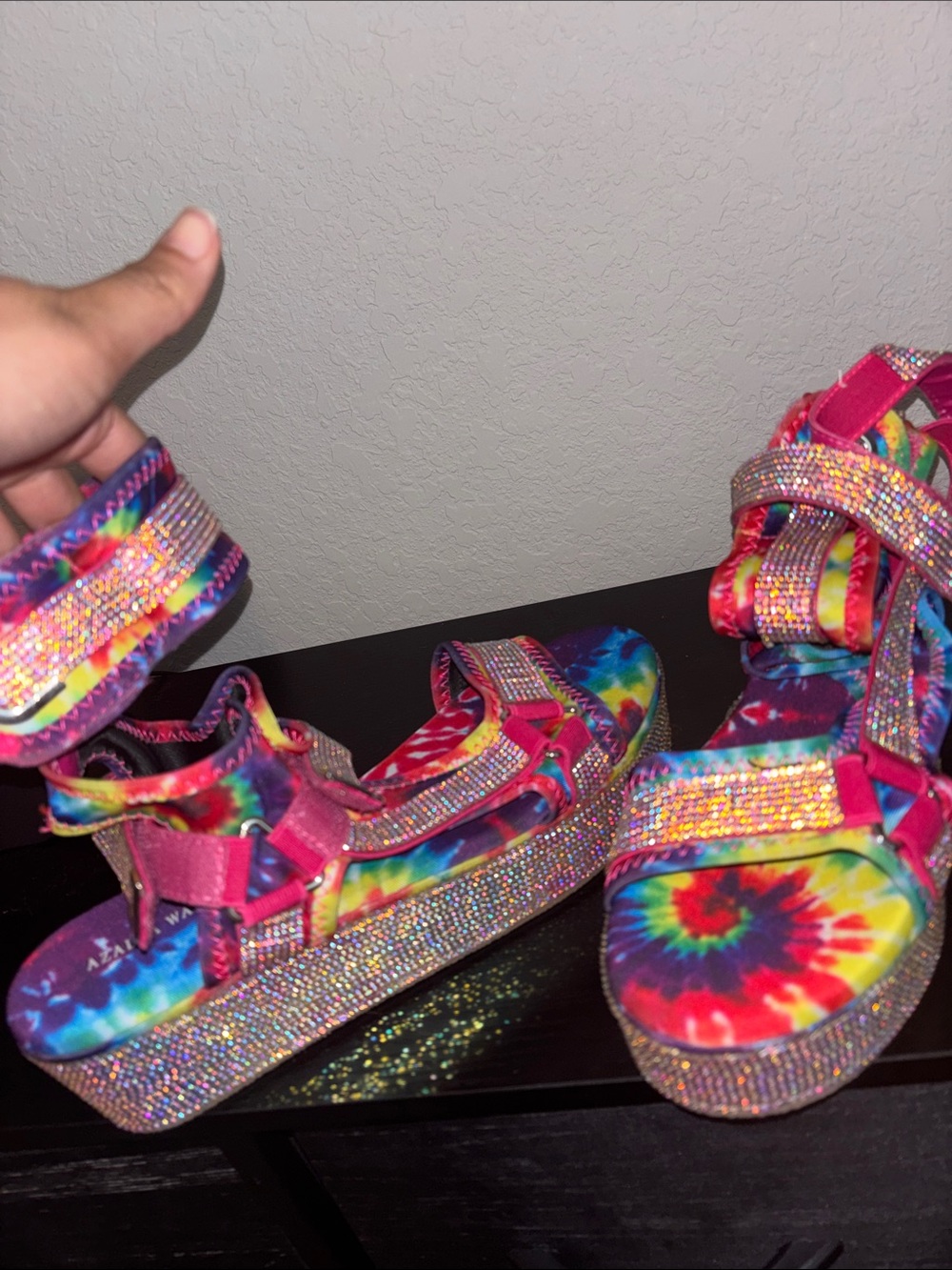 Womens' Tie-Dye Sparkle Platform Sandals - Pink Multi